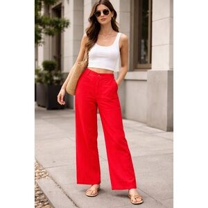Nicole Miller red linen wide leg pants